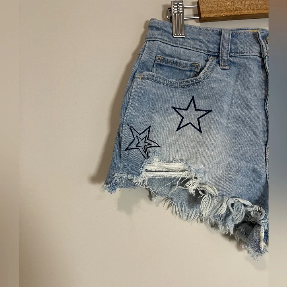 Hollister Womens Shorts Size 0 Blue High Rise Vintage Short Stars Cut Offs Denim